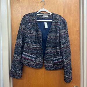 LOFT Women's Navy and Burgundy textured Tweed Blazer